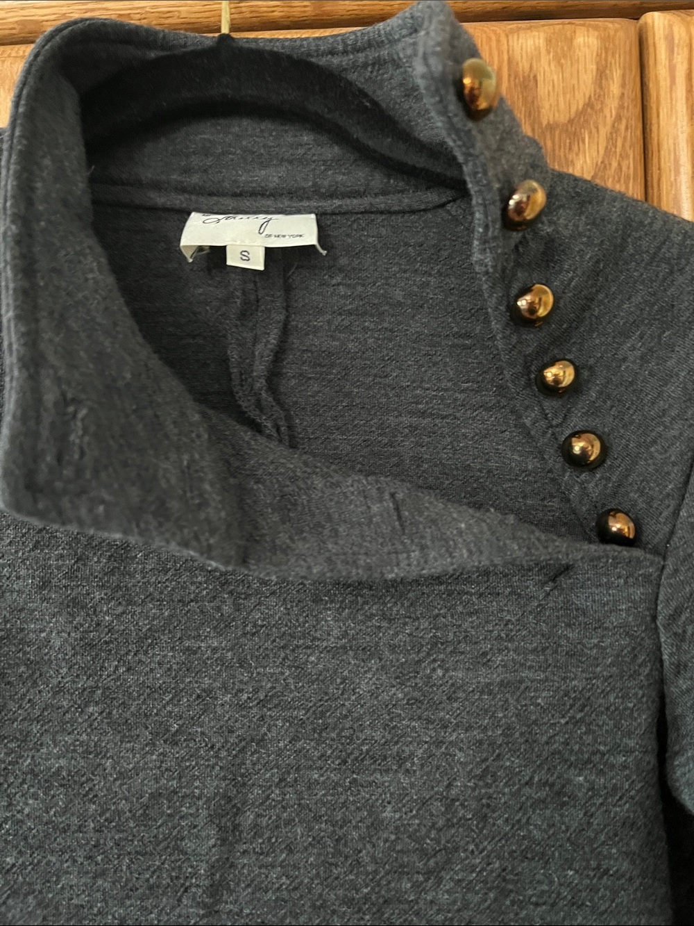 Milly of New York wool blend mock neck button detail charcoal gray shift dress - Picture 4 of 6